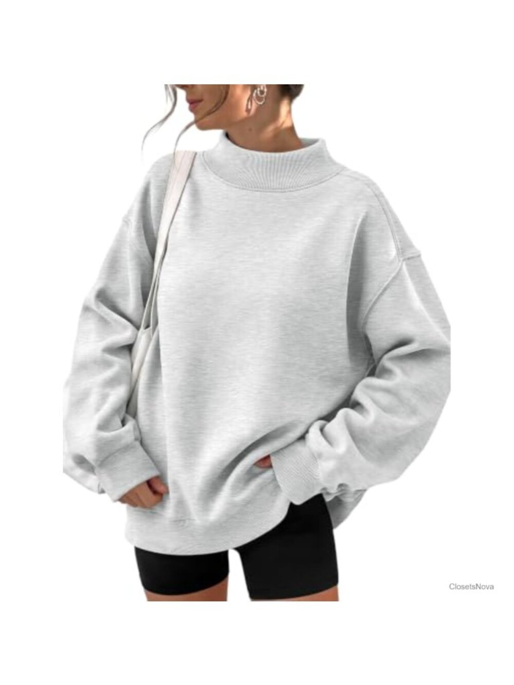 Mock Neck Oversized Fleece Lined Pullover Sweatshirt Casual Fall Layer